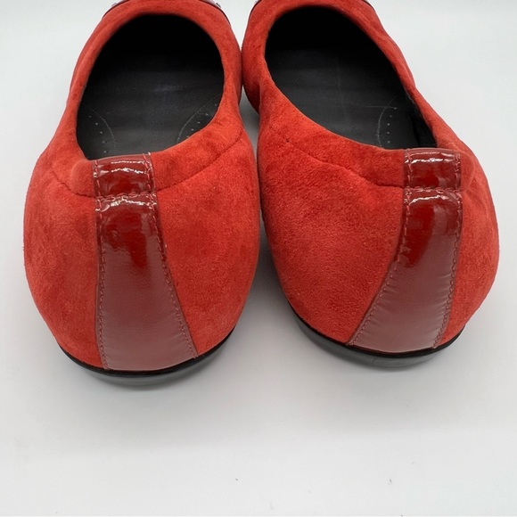 MAGLI by Bruno Magli Elegant Red Suede Patent Leather with Studded Cap Toe Flats - Picture 5 of 15